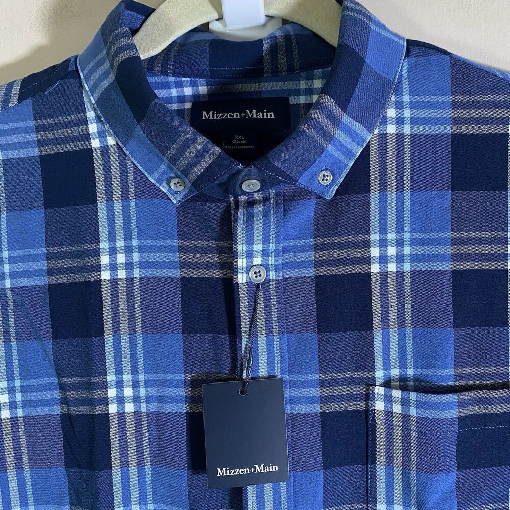 NEW Mizzen  Main City Flannel Shirt Men's 2xl Classic Denim Blue William Plaid